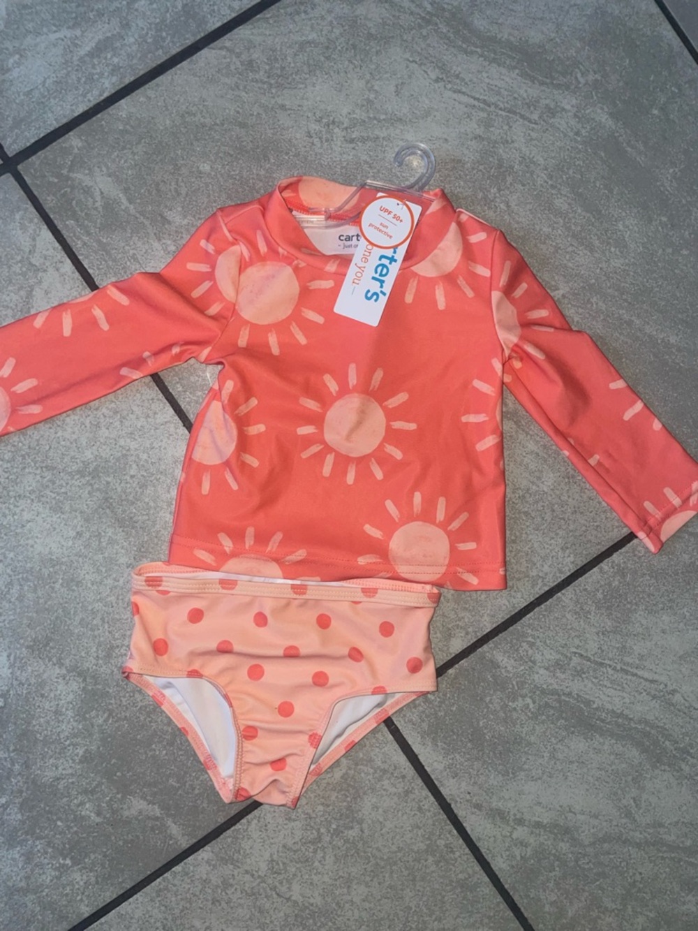 Carter's Coral and Peach Sun Print Rashguard Two-Piece Swim Set